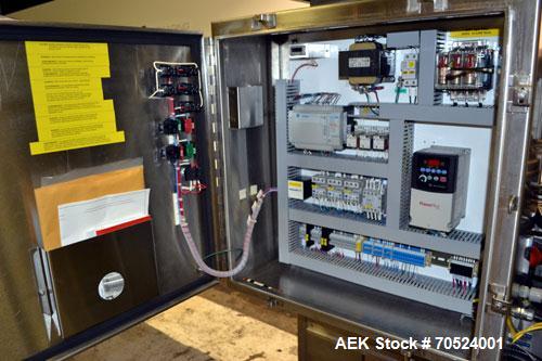 Used Bevco Model M150R Ionized Air Bottle Rinser. Machine can operate at speeds of up to 150 bottle per minute. Is a 2 speed function machine. Has vacuum manifold. Machine uses ionized air. 3/60/460V...