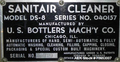 Used U.S. Bottlers Machinery Model Sanitair Cleaner DS-8 Rotary Air Bottle Cleaner capable of speeds up to 150 containers per minute. Uses a dual-stage cleaning process. Has duplex cleaning station c...