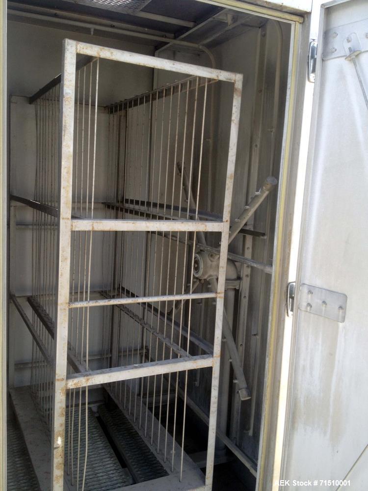 Used Alvey Tray Washer, Model KS-70. (2) Tray racks/carts, each cart holds 45 trays. Maximum tray dimensions 21"x 26 1/2". (3) levels of 15 trays on the cart. 3 phase/ 60 cycles / 208 Volts. 72" wide...