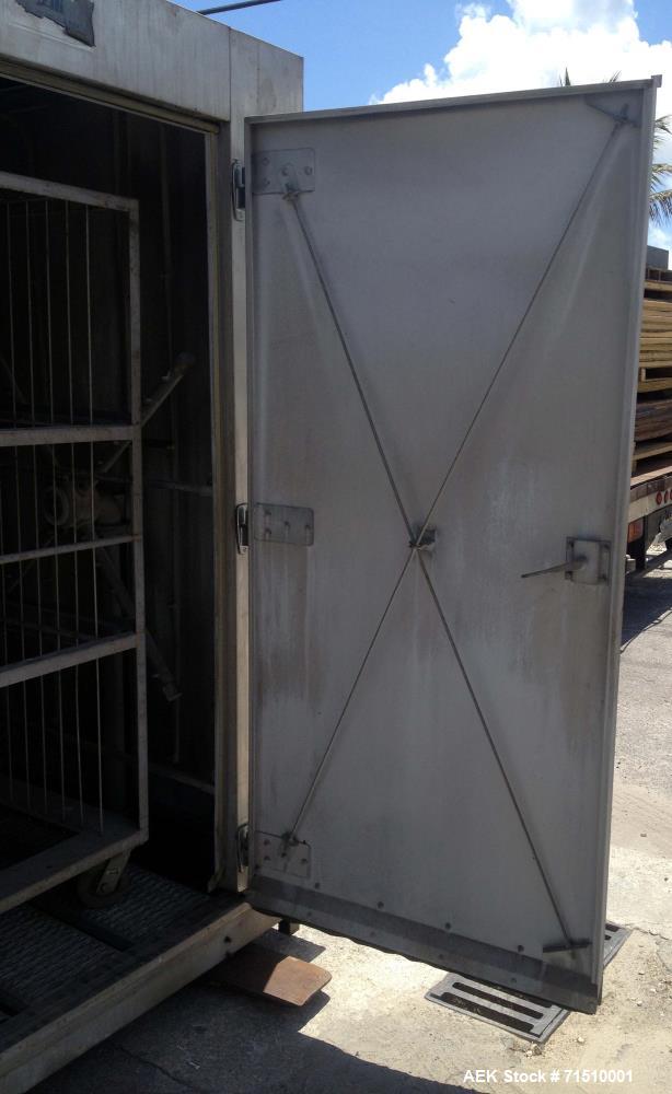 Used Alvey Tray Washer, Model KS-70. (2) Tray racks/carts, each cart holds 45 trays. Maximum tray dimensions 21"x 26 1/2". (3) levels of 15 trays on the cart. 3 phase/ 60 cycles / 208 Volts. 72" wide...