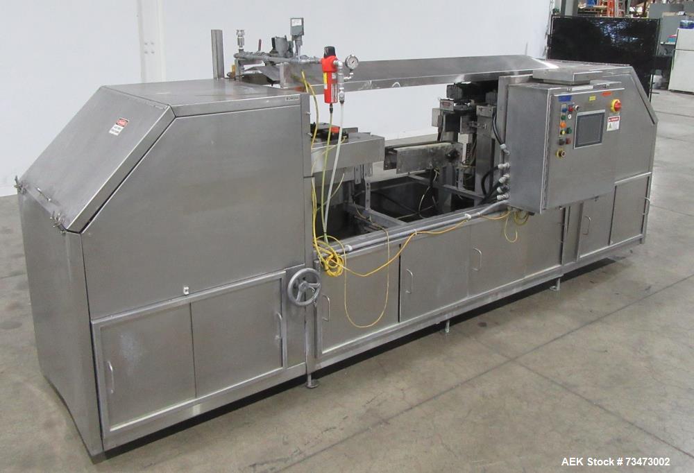 Used Bevco Model 510 Automatic Inline Bottle Gripper Rinser. Capable of speeds up to 500 containers per minute (depending on application). Container Size Range 1.5" - 9" (diameter) x 2" - 13" (height...