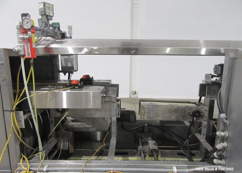 Used Bevco Model 510 Automatic Inline Bottle Gripper Rinser. Capable of speeds up to 500 containers per minute (depending on application). Container Size Range 1.5" - 9" (diameter) x 2" - 13" (height...