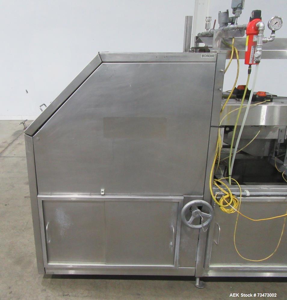 Used Bevco Model 510 Automatic Inline Bottle Gripper Rinser. Capable of speeds up to 500 containers per minute (depending on application). Container Size Range 1.5" - 9" (diameter) x 2" - 13" (height...