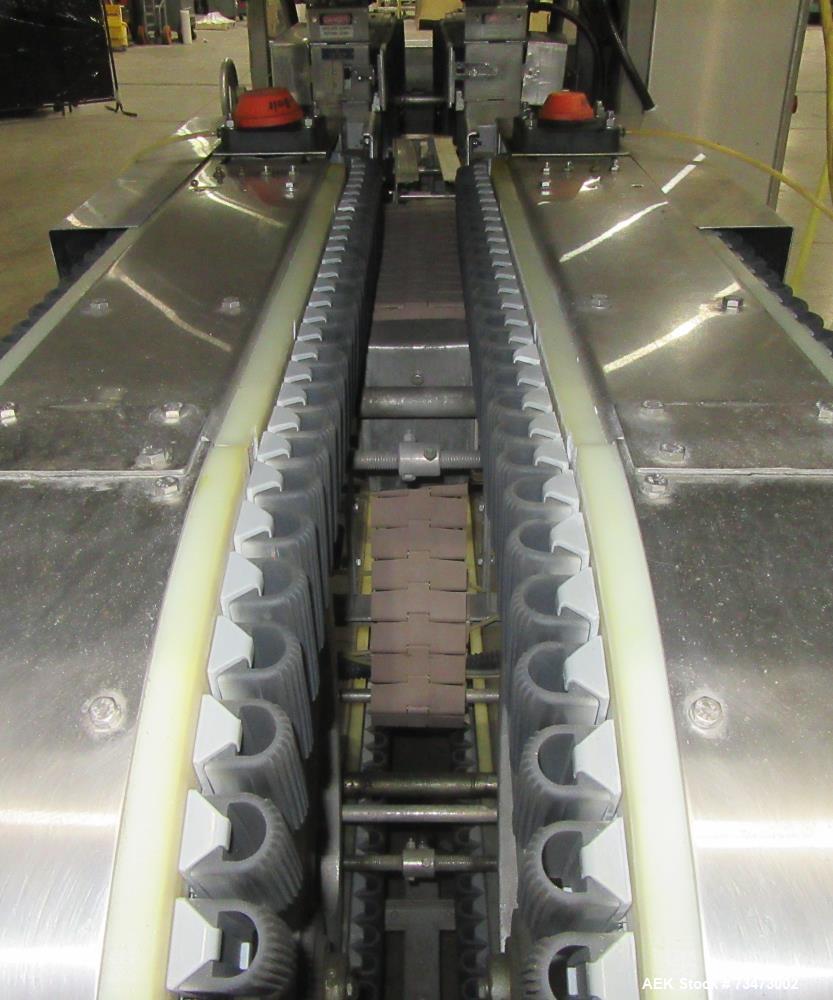 Used Bevco Model 510 Automatic Inline Bottle Gripper Rinser. Capable of speeds up to 500 containers per minute (depending on application). Container Size Range 1.5" - 9" (diameter) x 2" - 13" (height...