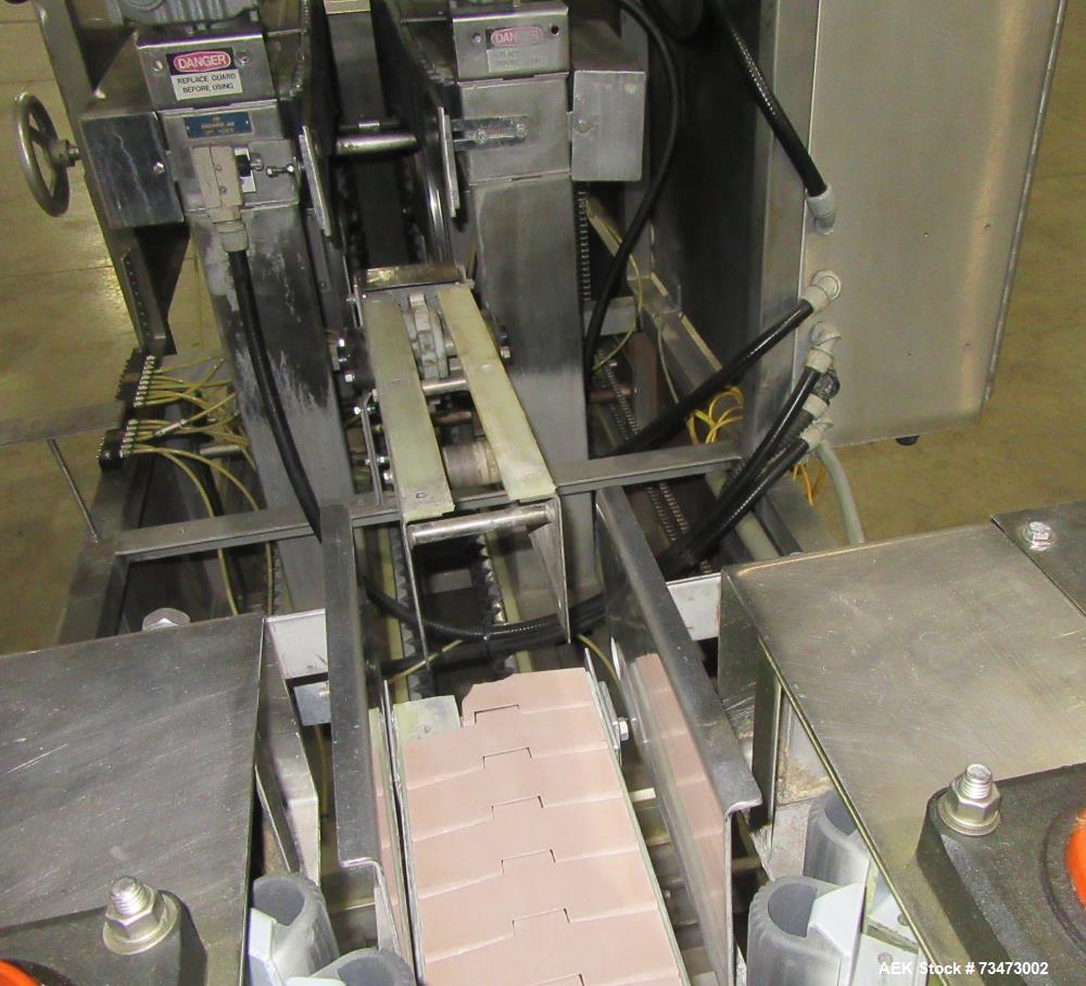 Used Bevco Model 510 Automatic Inline Bottle Gripper Rinser. Capable of speeds up to 500 containers per minute (depending on application). Container Size Range 1.5" - 9" (diameter) x 2" - 13" (height...