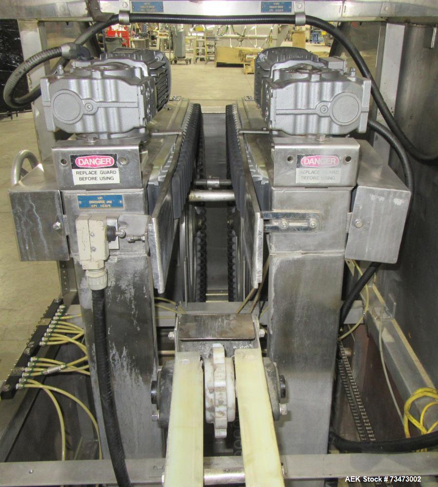 Used Bevco Model 510 Automatic Inline Bottle Gripper Rinser. Capable of speeds up to 500 containers per minute (depending on application). Container Size Range 1.5" - 9" (diameter) x 2" - 13" (height...