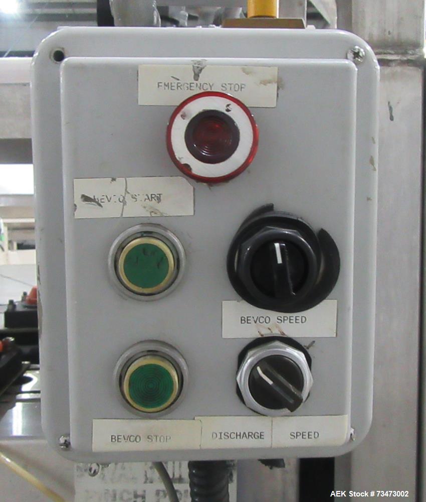 Used Bevco Model 510 Automatic Inline Bottle Gripper Rinser. Capable of speeds up to 500 containers per minute (depending on application). Container Size Range 1.5" - 9" (diameter) x 2" - 13" (height...
