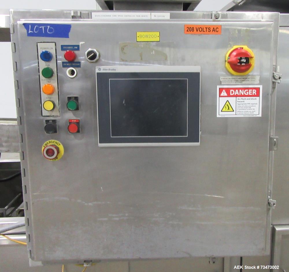 Used Bevco Model 510 Automatic Inline Bottle Gripper Rinser. Capable of speeds up to 500 containers per minute (depending on application). Container Size Range 1.5" - 9" (diameter) x 2" - 13" (height...