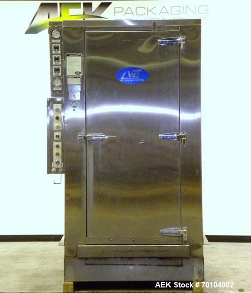 Used LVO Manufacturing Fully Automatic High Volume Pan and Rack Washer, Model RW1548G, Stainless Steel. Wash capacity 48 pans. Hinged front door. Wash area 31’’ wide x 42’’ deep x 77’’ high. Natural ...