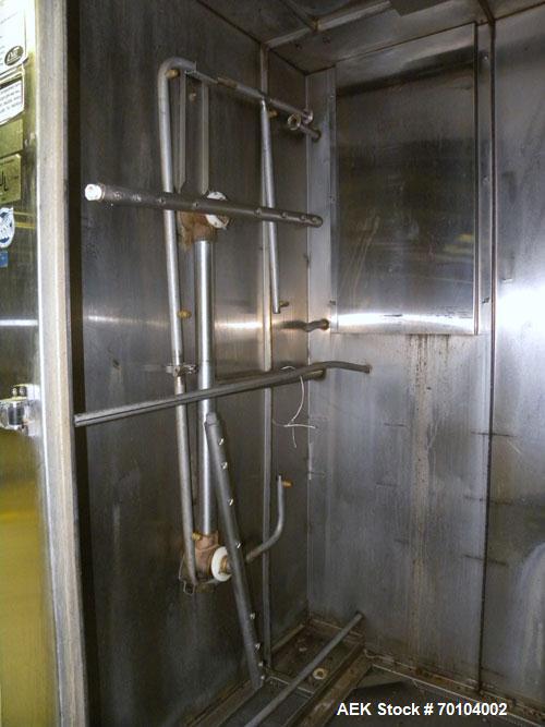 Used LVO Manufacturing Fully Automatic High Volume Pan and Rack Washer, Model RW1548G, Stainless Steel. Wash capacity 48 pans. Hinged front door. Wash area 31’’ wide x 42’’ deep x 77’’ high. Natural ...