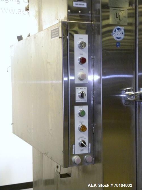 Used LVO Manufacturing Fully Automatic High Volume Pan and Rack Washer, Model RW1548G, Stainless Steel. Wash capacity 48 pans. Hinged front door. Wash area 31’’ wide x 42’’ deep x 77’’ high. Natural ...