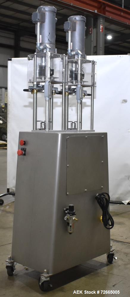 Used Dixie Twin Double Can Seamer, Model 25D-TWIN-AL. Capable of up to 30 cans per minute. Adaptable for closing containers from 2" to 4-1/4" diameter and up to 7" tall. Semi-automatic can seamer wit...