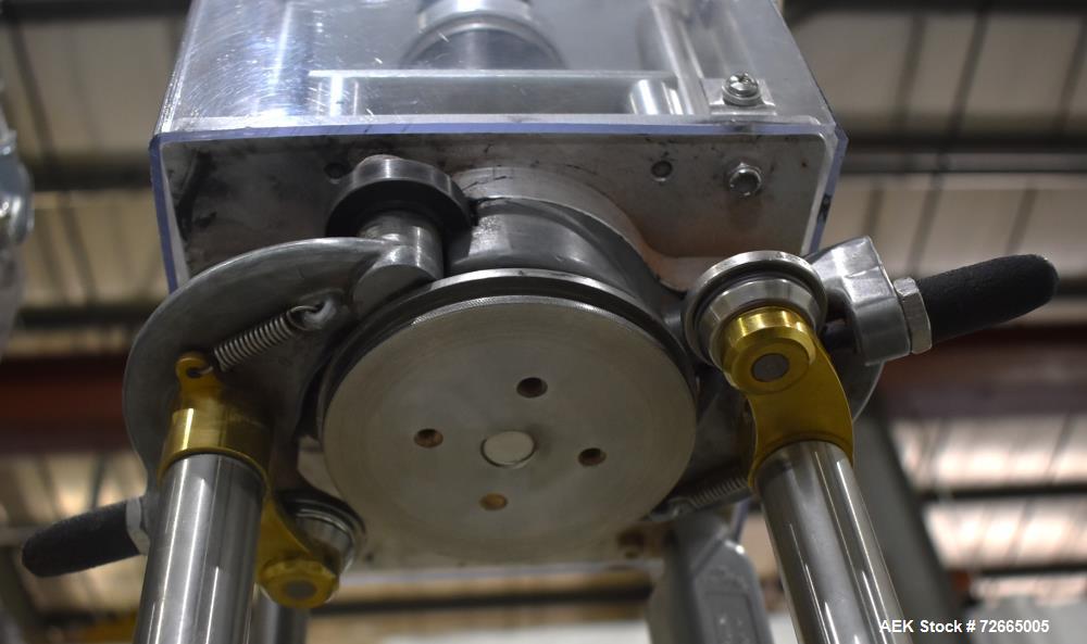 Used Dixie Twin Double Can Seamer, Model 25D-TWIN-AL. Capable of up to 30 cans per minute. Adaptable for closing containers from 2" to 4-1/4" diameter and up to 7" tall. Semi-automatic can seamer wit...