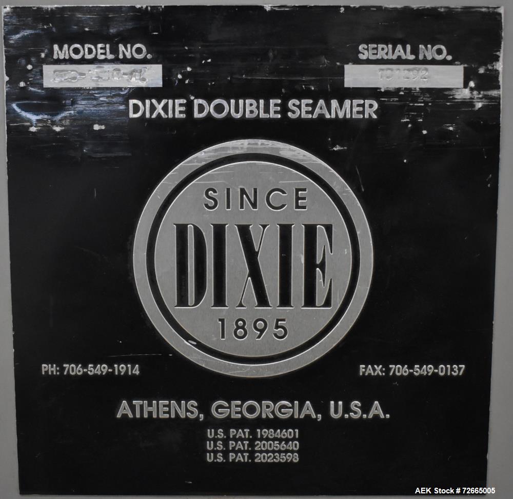 Used Dixie Twin Double Can Seamer, Model 25D-TWIN-AL. Capable of up to 30 cans per minute. Adaptable for closing containers from 2" to 4-1/4" diameter and up to 7" tall. Semi-automatic can seamer wit...