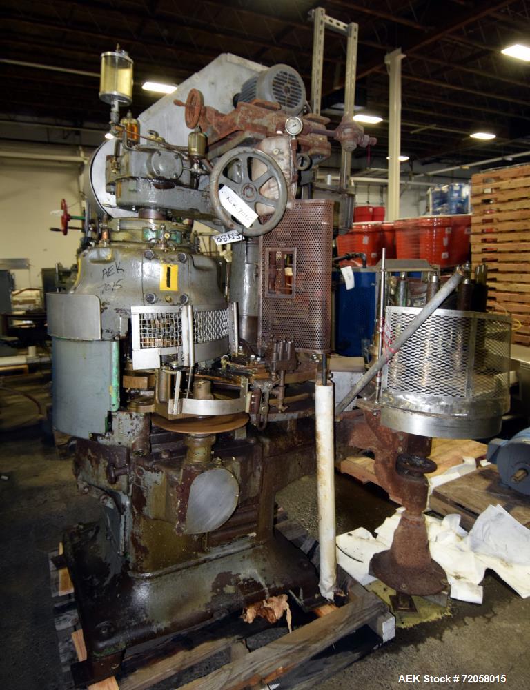 Used- American Can (4) Head Can Closing Machine, Model 458-4DS. Set up for 300x407 cans, disc infeed with spring loaded topp...