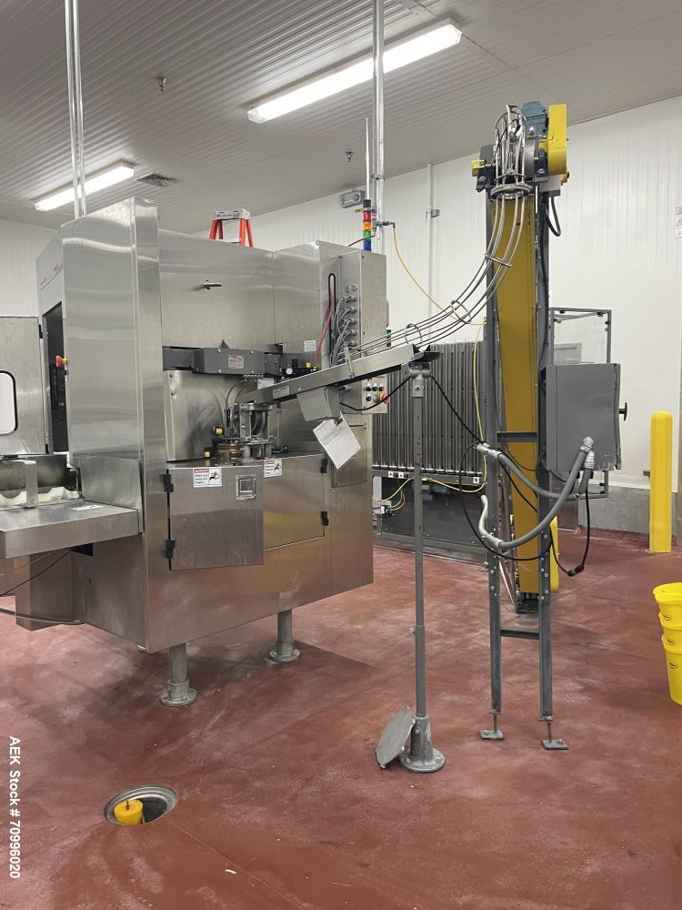 Used Pneumatic Scale Can Seamer, Model 2004RCM-1 set up on 302/301 diameter cans. Has Fleetwood extended magazine feed. Worm screw to star container handling. Can size range: 202 - 408 (diameter) x 1...