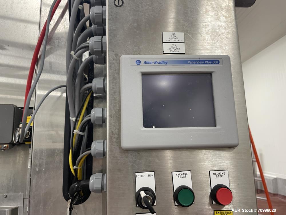 Used Pneumatic Scale Can Seamer, Model 2004RCM-1 set up on 302/301 diameter cans. Has Fleetwood extended magazine feed. Worm screw to star container handling. Can size range: 202 - 408 (diameter) x 1...