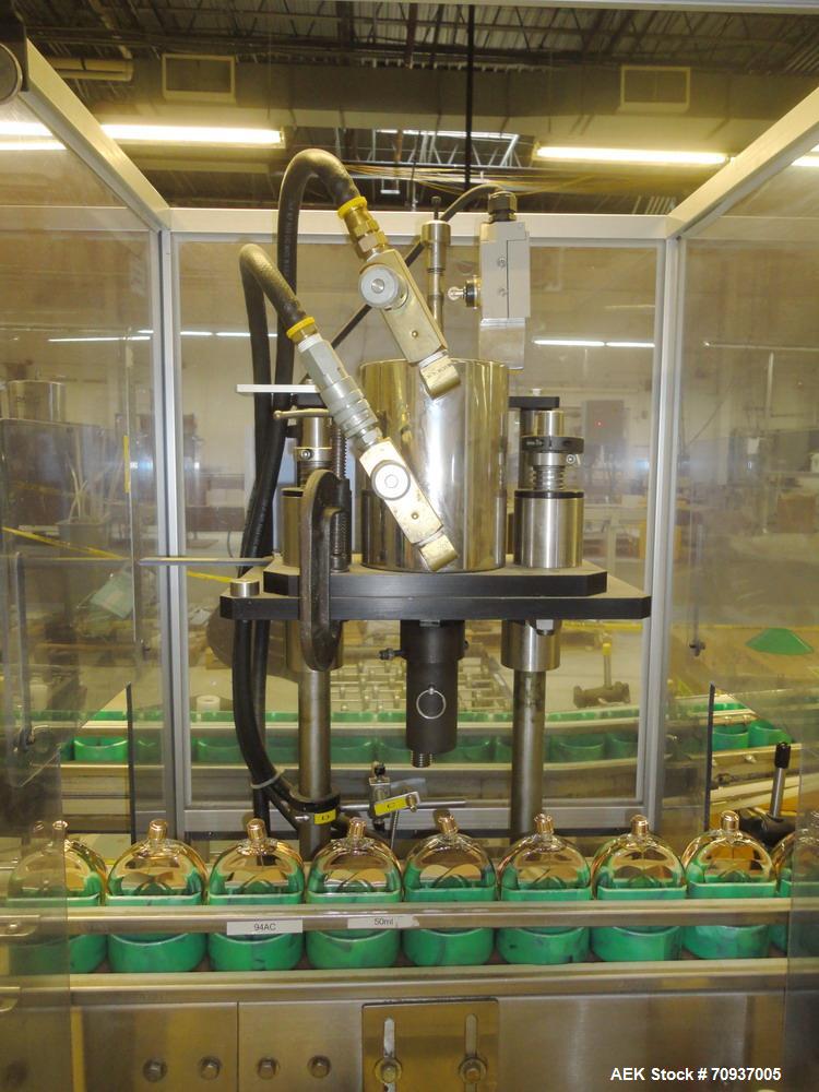 Used JG Machine Intermittent Motion Pump Crimper, Model Online Crimper, S/N 0503-027. Stainless steel body with Lexan guards.  

ALL EQUIPMENT IS SOLD AS IS, WHERE IS