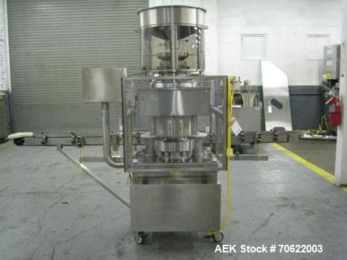 Used Genesis (West Packaging) Model RW-600LH Crimp Capper. Machine is capable of speeds up to 600 vials per minute. GMP design, gravity feed cap hopper. Vial size range: diameter 0.5-2.25", height 1....