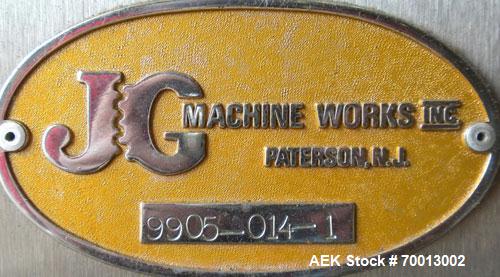 Used JG Machine Works Air Operated Inline Aerosol Crimper. Capable of 10 to 15 per minute. Capacity for 1" can valve and for vials/bottles all mm sizes. Crimps cans, glass bottles, and vials. Include...