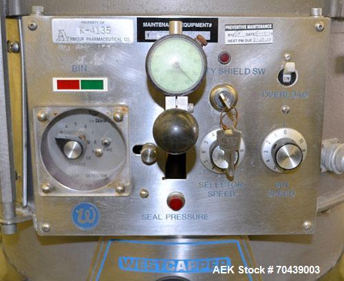 Used West Rotary Capper, Model RW-500. (12) Spindle positions, approximately 50 to 300 bottles per minute. Designed for serum vial seals, lined or unlined seals, flip-off seals, unit dose westcaps. S...