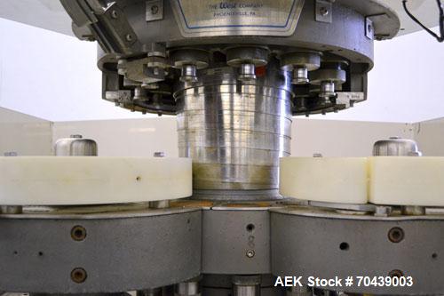 Used West Rotary Capper, Model RW-500. (12) Spindle positions, approximately 50 to 300 bottles per minute. Designed for serum vial seals, lined or unlined seals, flip-off seals, unit dose westcaps. S...