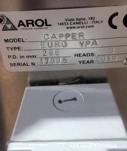Used Arol EURO VPA 3-Head Rotary ROPP Capper with Elevator (30mm, 2019)