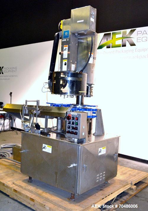 Used Alcoa Packaging Equipment 8 Head Rotary Chuck Capper, Model F-212-4. Capable of line speeds of 100 to 440/minute. Maximum container diameter 4.312’’, height 5-14’’, pitch diameter stars 12’’. Se...