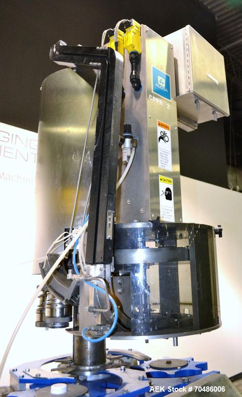 Used Alcoa Packaging Equipment 8 Head Rotary Chuck Capper, Model F-212-4. Capable of line speeds of 100 to 440/minute. Maximum container diameter 4.312’’, height 5-14’’, pitch diameter stars 12’’. Se...