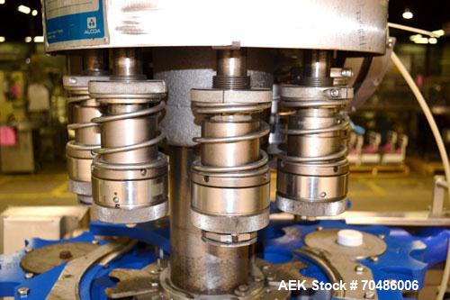 Used Alcoa Packaging Equipment 8 Head Rotary Chuck Capper, Model F-212-4. Capable of line speeds of 100 to 440/minute. Maximum container diameter 4.312’’, height 5-14’’, pitch diameter stars 12’’. Se...
