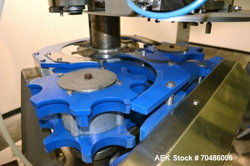 Used Alcoa Packaging Equipment 8 Head Rotary Chuck Capper, Model F-212-4. Capable of line speeds of 100 to 440/minute. Maximum container diameter 4.312’’, height 5-14’’, pitch diameter stars 12’’. Se...