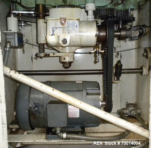 Used Consolidated-Capem 8 Head Rotary Capper, Model: D-8-FA. Capable of speeds from 20 to 175 caps per minute. Has a cap size range: 13 to 70 mm and is currently set up for a 45 mm/2” cap. Maximum co...