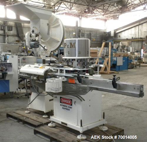 Used Consolidated-Capem 8 Head Rotary Capper, Model: D-8-FA. Capable of speeds from 20 to 175 caps per minute. Has a cap size range: 13 to 70 mm and is currently set up for a 45 mm/2” cap. Maximum co...