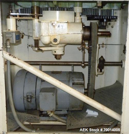 Used Consolidated-Capem 8 Head Rotary Capper, Model: D-8-FA. Capable of speeds from 20 to 175 caps per minute. Has a cap size range: 13 to 70 mm and is currently set up for a 45 mm/2” cap. Maximum co...