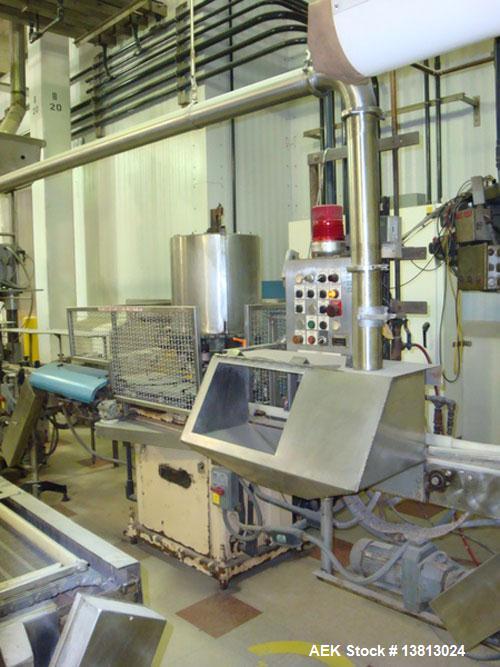 Used Capem Model TG-10 15, 10 Head Screw Capper with Sorter. Screw capper currently set up to run spice style closures in 53mm and 63mm sizes. Includes stainless steel cap sorter.