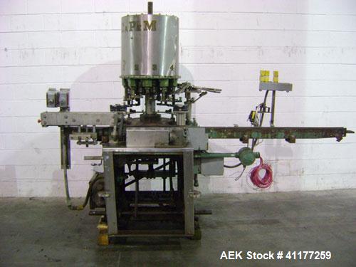 Used Consolidated Rotary Capper, Model TG-10-15. Capable of speeds up to 375 BPM. Has a Consolidated model F36 cap sorter. Cap size range: 13 - 70 mm (with proper change parts). Currently set up for ...