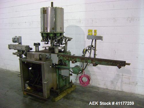 Used Consolidated Rotary Capper, Model TG-10-15. Capable of speeds up to 375 BPM. Has a Consolidated model F36 cap sorter. Cap size range: 13 - 70 mm (with proper change parts). Currently set up for ...