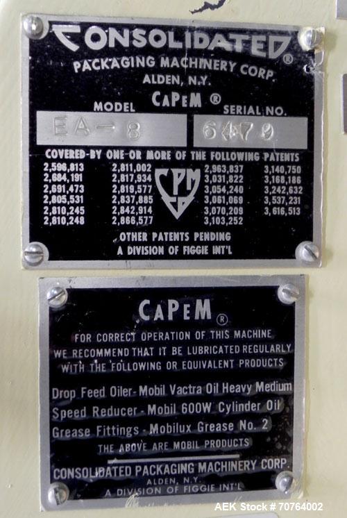 Used- Consolidated Capem Model TG-6-15 Rotary Chuck Capper