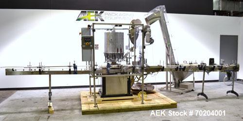 Used Consolidated Model TG-10-15 Rotary Capper. Capable of speeds up to 375 BPM. Has a Consolidated model F30 pin dial cap sorter with floor level cap feeder and worm to star container handling. Cap ...
