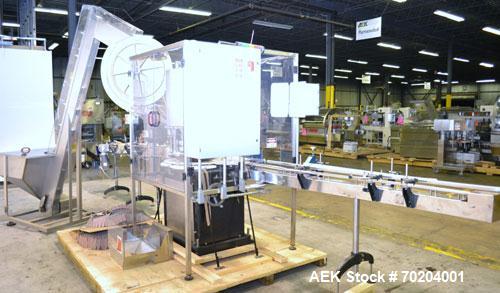 Used Consolidated Model TG-10-15 Rotary Capper. Capable of speeds up to 375 BPM. Has a Consolidated model F30 pin dial cap sorter with floor level cap feeder and worm to star container handling. Cap ...