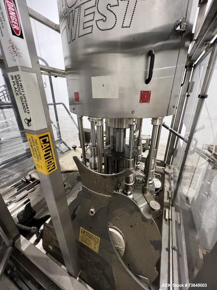 Used Pack West Auto-200 Automatic Inline Capper with H-Pin Cap Sorter | 8-Quill, Up to 300 CPM