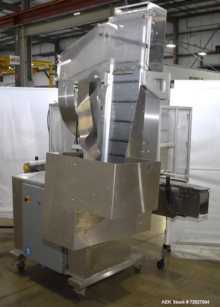 Used Balpack Automatic 2-Station Chuck Capper, Model CEIB. Fully Automatic 2 station inline chuck capper. Capable of speeds up to 55 BPM. Large format cap size range: 45mm-120mm (dia) with changepart...