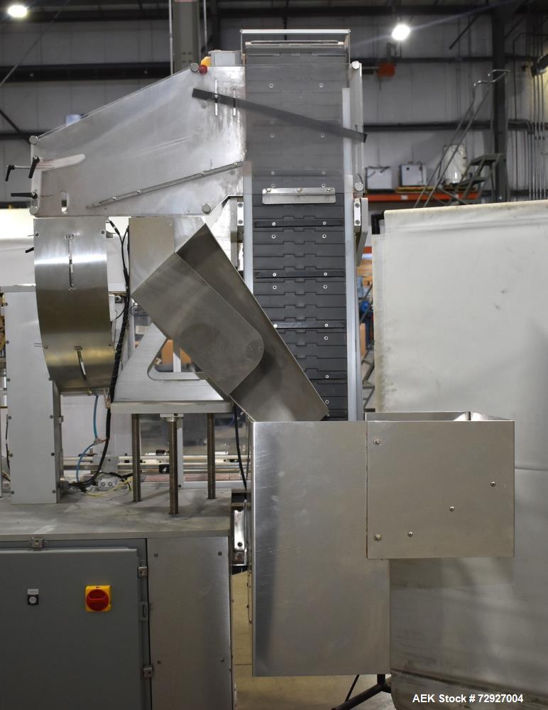 Used Balpack Automatic 2-Station Chuck Capper, Model CEIB. Fully Automatic 2 station inline chuck capper. Capable of speeds up to 55 BPM. Large format cap size range: 45mm-120mm (dia) with changepart...
