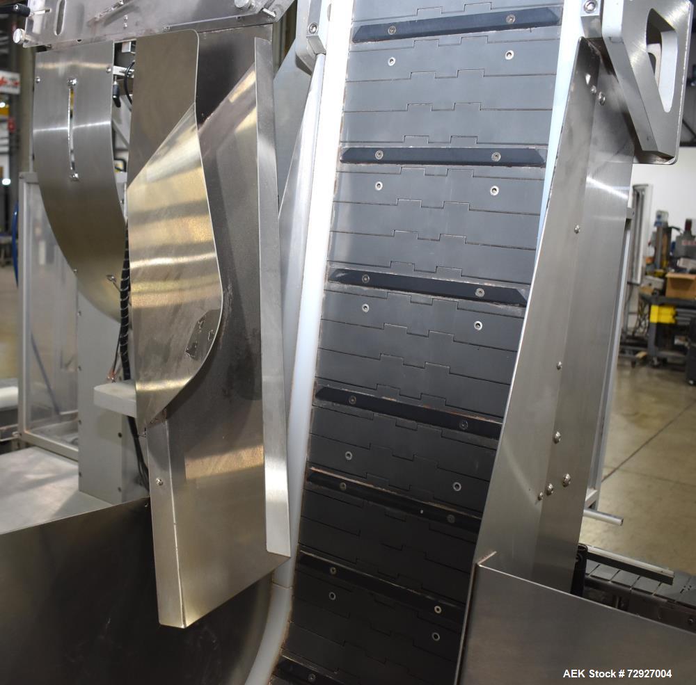 Used Balpack Automatic 2-Station Chuck Capper, Model CEIB. Fully Automatic 2 station inline chuck capper. Capable of speeds up to 55 BPM. Large format cap size range: 45mm-120mm (dia) with changepart...