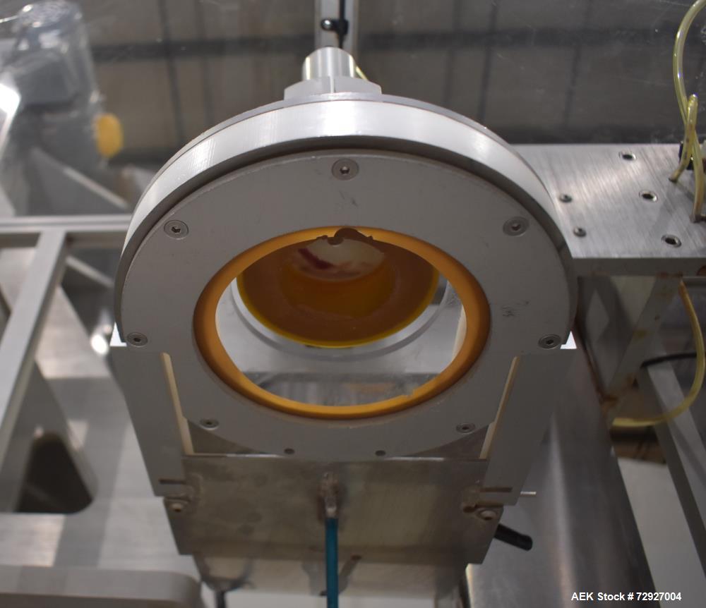 Used Balpack Automatic 2-Station Chuck Capper, Model CEIB. Fully Automatic 2 station inline chuck capper. Capable of speeds up to 55 BPM. Large format cap size range: 45mm-120mm (dia) with changepart...