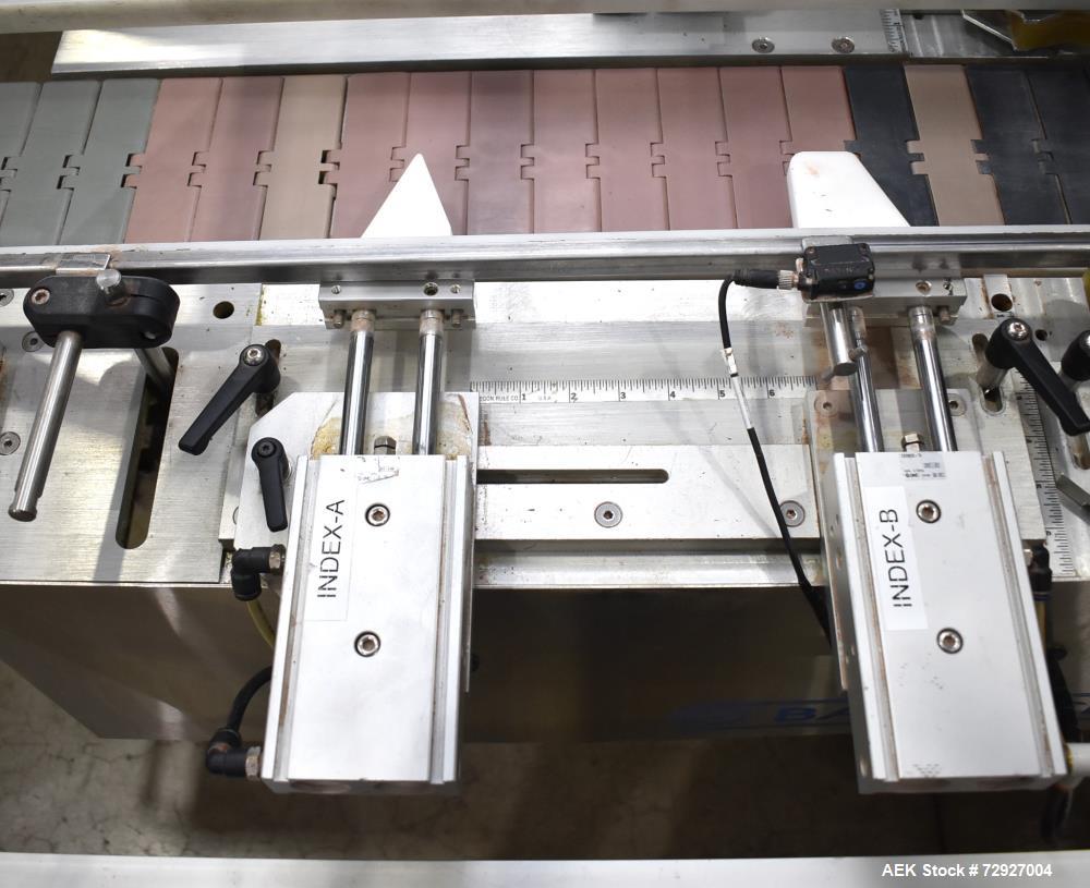 Used Balpack Automatic 2-Station Chuck Capper, Model CEIB. Fully Automatic 2 station inline chuck capper. Capable of speeds up to 55 BPM. Large format cap size range: 45mm-120mm (dia) with changepart...