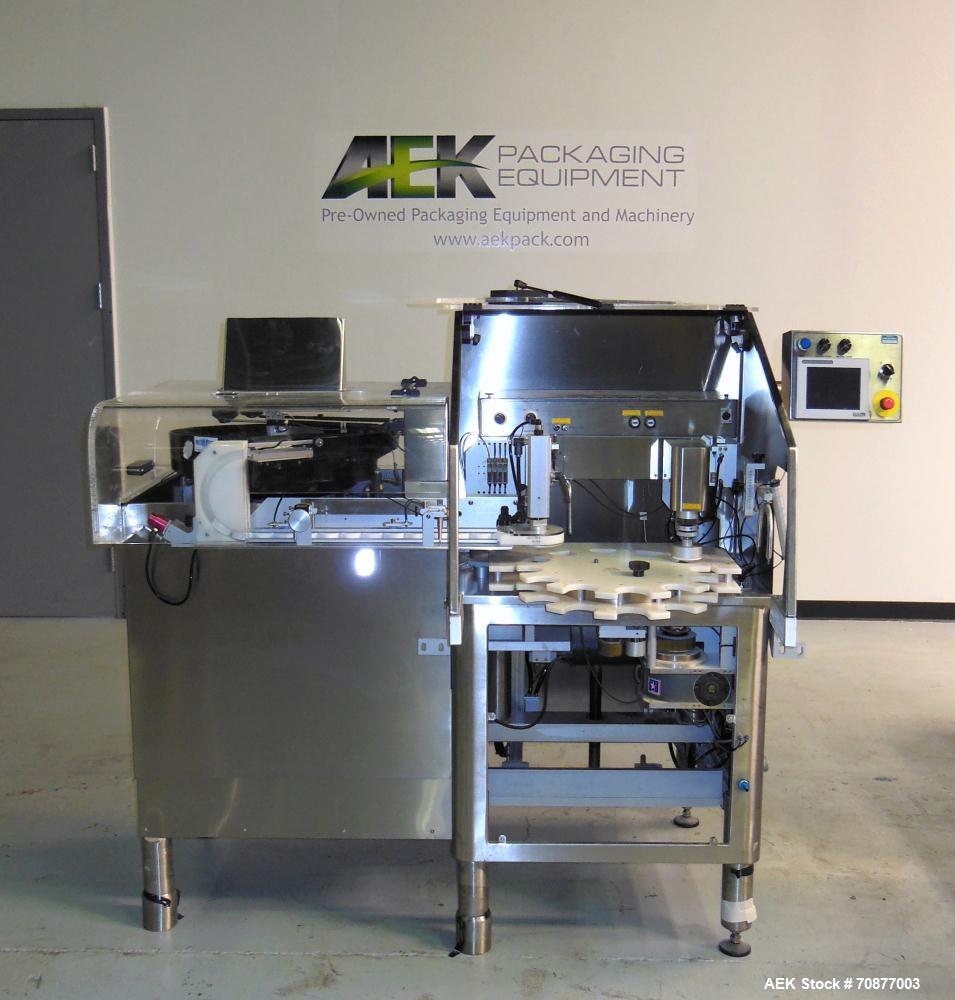 Used Kalish (IMA) Starcap Model 5123 Single Head Chuck Capper. Machine is capable of speeds up to 90 bottles per minute. Container size range: (height) 1-1/2" - 11" (diam) up to 4-1/8". Maximum cap s...