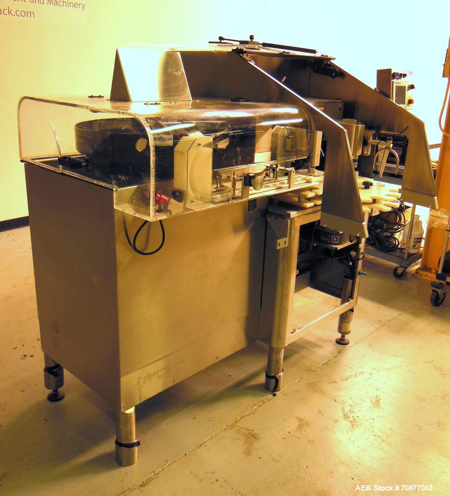 Used Kalish (IMA) Starcap Model 5123 Single Head Chuck Capper. Machine is capable of speeds up to 90 bottles per minute. Container size range: (height) 1-1/2" - 11" (diam) up to 4-1/8". Maximum cap s...