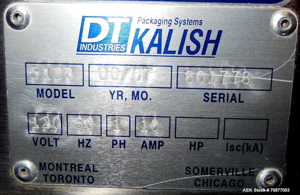 Used Kalish (IMA) Starcap Model 5123 Single Head Chuck Capper. Machine is capable of speeds up to 90 bottles per minute. Container size range: (height) 1-1/2" - 11" (diam) up to 4-1/8". Maximum cap s...