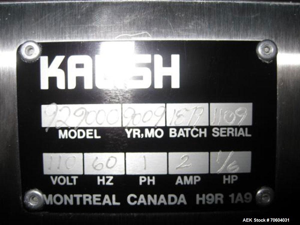 Used Kalish Starcap Automatic Chuck Capper. Capable of speeds up to 80 bottles per minute. Cap size range: 13mm to 58mm with changeparts. Currently set up on 43mm diam caps. Has a vibratory bowl feed...